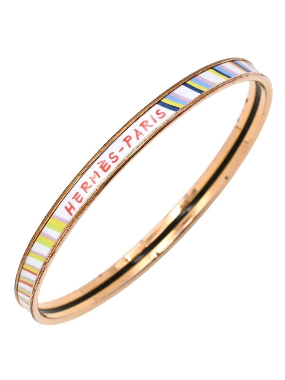 Hermes Bangle Enamel Extra Fan Cloisonne Multicolor Rose Gold PG Bracelet